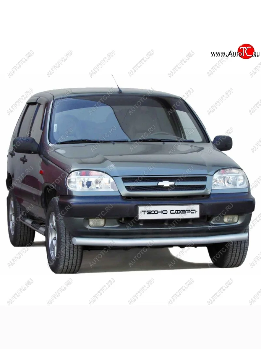 Защита переднего бампера ТехноСфера (Техно Сфера) (Сталь с покрытием, d63.5 mm) Лада ВАЗ 2123 (Нива Шевроле) дорестайлинг (2002-2008) (цвет: Серебристый)  в Самаре Самарской области