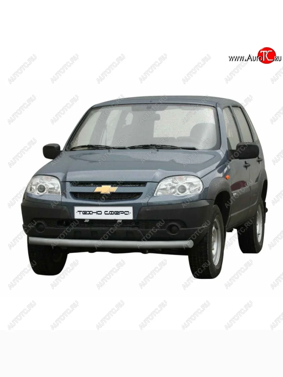 Защита переднего бампера ТехноСфера (Техно Сфера) (Сталь с покрытием) Chevrolet Niva 2123 рестайлинг (2009-2020) (цвет: Серебристый)  в Керчи Республика Крым