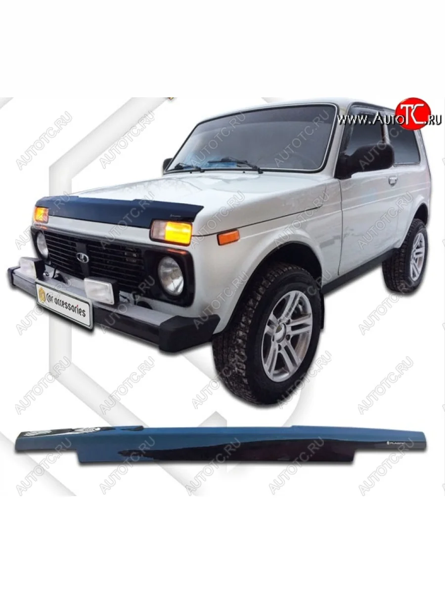 Дефлектор капота CA-Plastiс Лада ВАЗ Нива 4х4 2121 3 дв. дорестайлинг (1977-2019) (Classic черный, Без надписи)  в Керчи Республика Крым