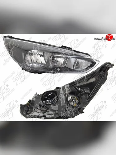 Правая фара DEPO (черная, с электрокорректором) Ford Focus 3 седан рестайлинг (2014-2019)