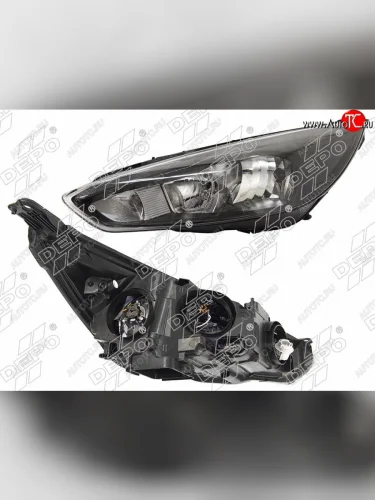 Левая фара DEPO (черная, диодная, с электрокорректором) Ford Focus 3 седан рестайлинг (2014-2019)