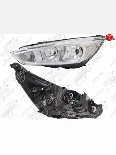 Левая фара DEPO (хром, диодная, с электрокорректором) Ford Focus 3 седан рестайлинг (2014-2019)