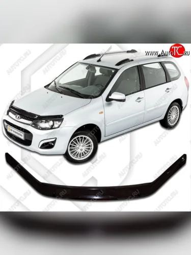 Дефлектор капота CA-Plastiс (Шелкография белая) Лада ВАЗ Калина 2194 универсал (2014-2018)