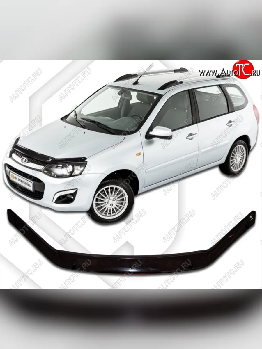 Дефлектор капота CA-Plastiс Лада ВАЗ Калина 2194 универсал (2014-2018) (Шелкография белая)  в Керчи Республика Крым