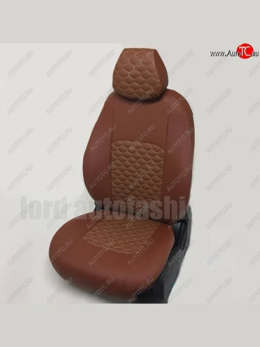 Чехлы для сидений Lord Autofashion Турин Соты (экокожа) (Коричневый, вставка коричневая, строчка бежевая) Hyundai Solaris  RBr (2010-2017) седан дорестайлинг, седан рестайлинг