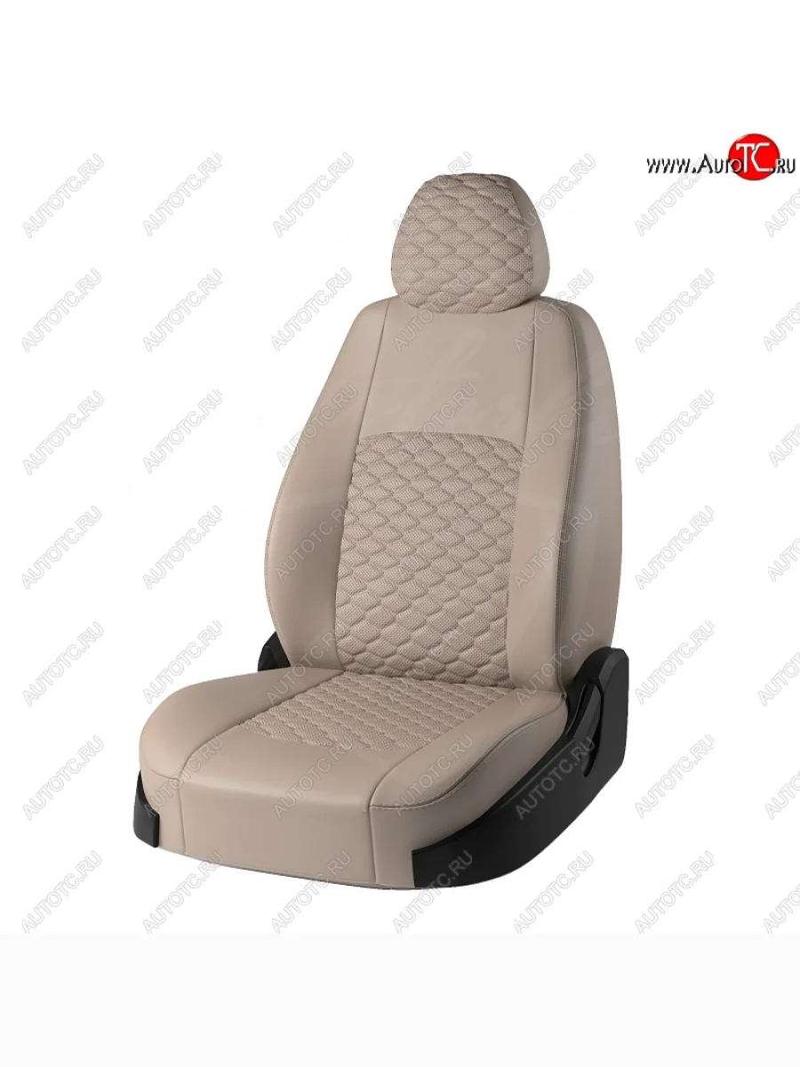 Чехлы для сидений Lord Autofashion Турин Соты (экокожа)  Лада ВАЗ  Веста  2180, Веста Кросс ( SW 2181,  2180), Веста Кросс NG ( 2180,  SW 2181) (Бежевый, вставка Бежевая, строчка Бежевая)  В Кинешме Ивановской области
