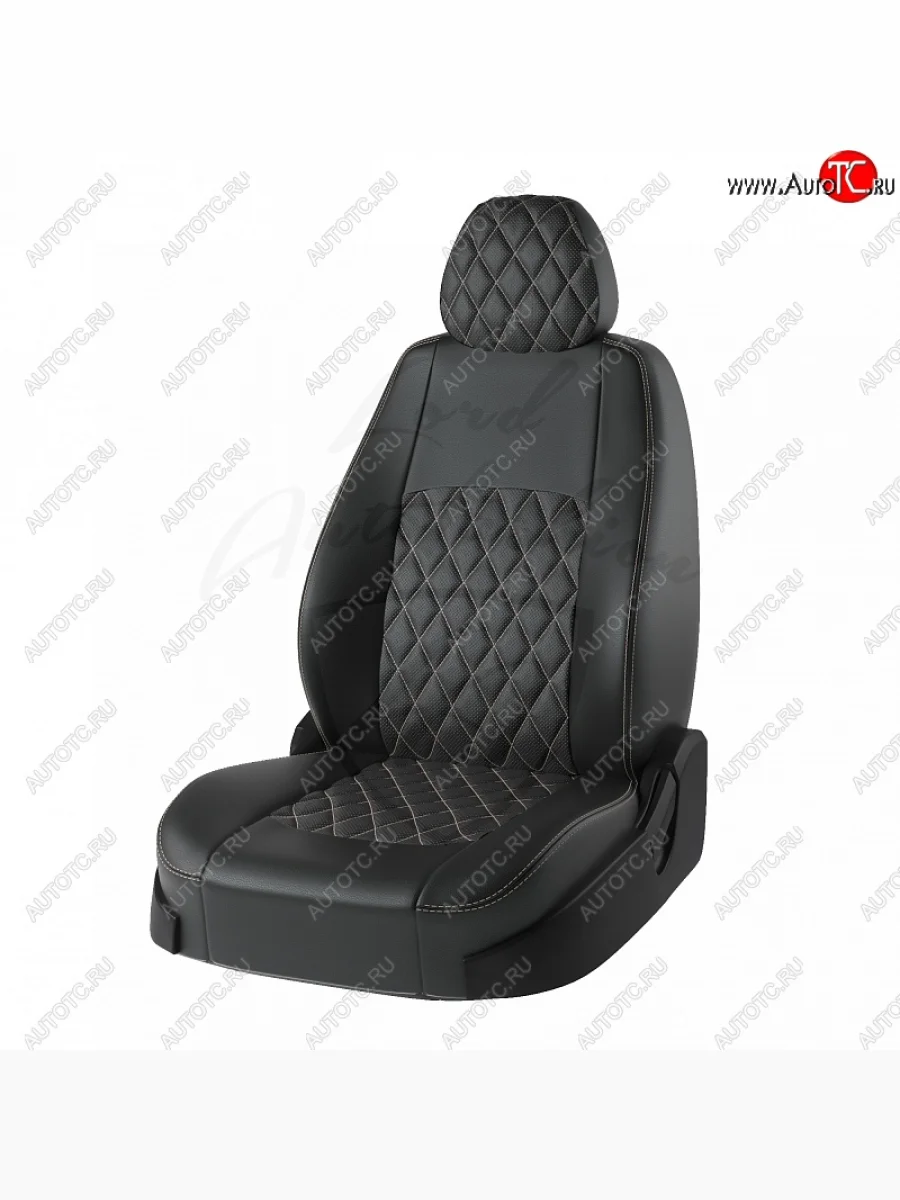 Чехлы для сидений Lord Autofashion Турин Ромб (экокожа) Лада ВАЗ XRAY (2016-2022) (Чёрный, вставка чёрная, строчка бежевая)  в Керчи Республика Крым