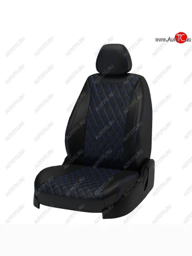 Чехлы для сидений Lord Autofashion Байрон (экокожа) (Чёрный, вставка чёрная, строчка синяя) Hyundai Accent 2 LC седан дорестайлинг (ТагАЗ) (1999-2012)