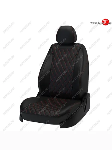 Чехлы для сидений Lord Autofashion Байрон (экокожа) (Чёрный, вставка чёрная, строчка красная) Nissan Qashqai 2 J11 рестайлинг (2017-2022)