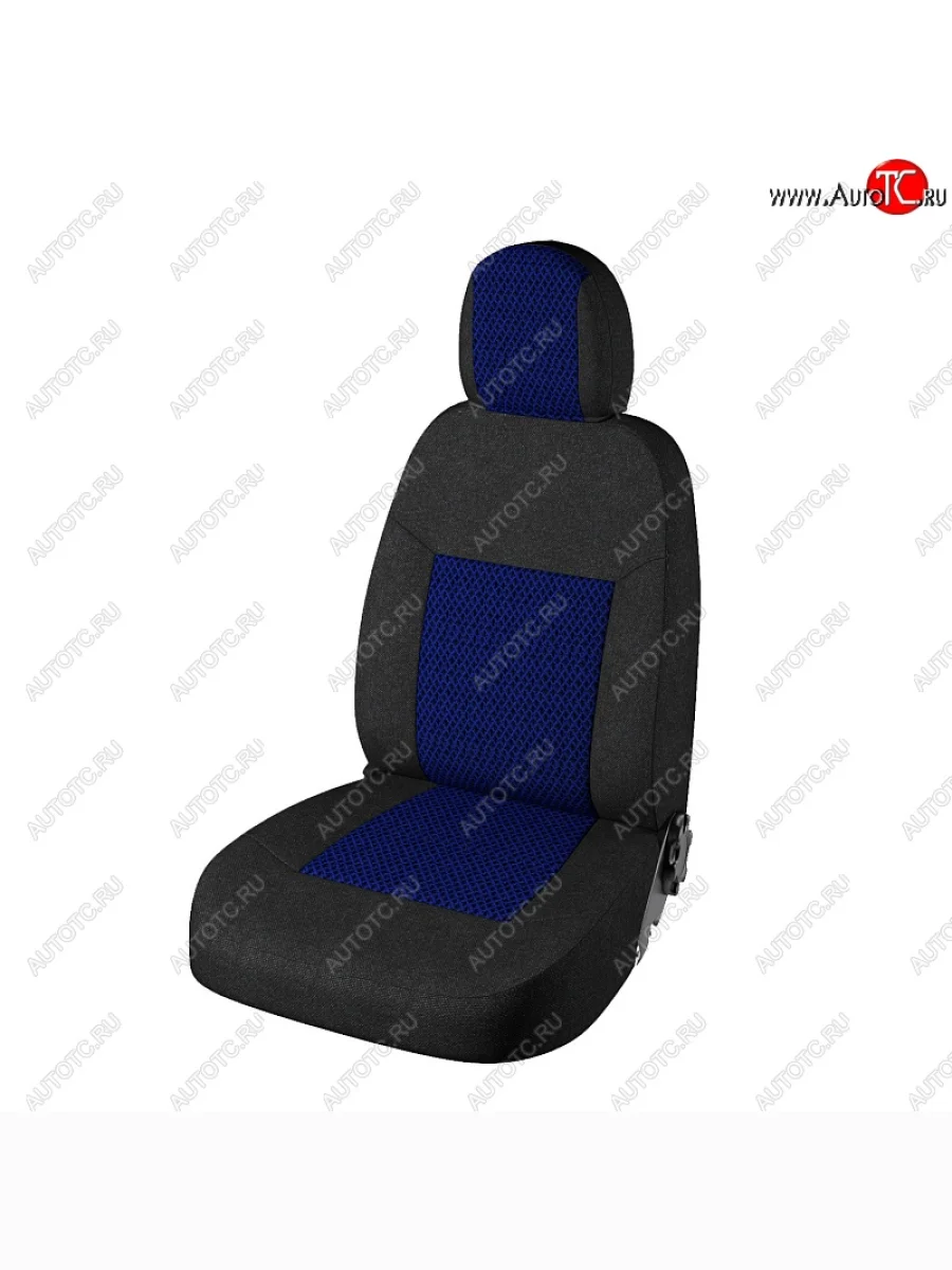 Чехлы для сидений (рестайл) Lord Autofashion Стандарт Плюс (жаккард) Лада ВАЗ Приора 2172 хэтчбек дорестайлинг (2008-2014) (Чёрный, вставка Рогожка Синяя)  в Самаре Самарской области
