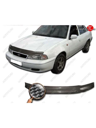 Дефлектор капота CA-Plastiс (Шелкография карбон-серебро) Daewoo Nexia дорестайлинг (1995-2008)