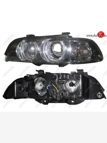 Левая передняя фара SAT (хрусталь, черная) BMW 5 серия  E39 (1995-2000) седан дорестайлинг