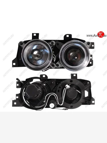 Левая передняя фара SAT (черная/линза) BMW 5 серия  E34 - 7 серия  E32