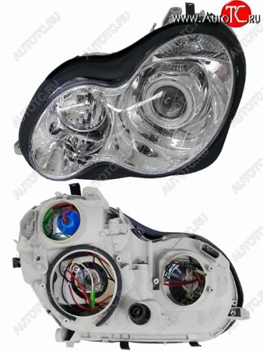 Левая передняя фара SAT (хрусталь, неоновое кольцо) Mercedes-Benz C-Class  W203 (2000-2004) дорестайлинг седан
