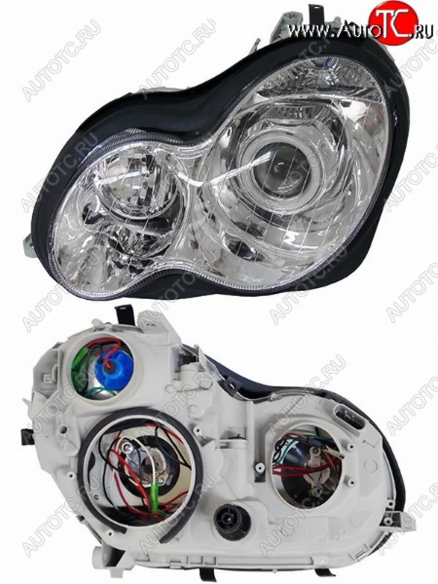 Левая передняя фара SAT (хрусталь, неоновое кольцо) Mercedes-Benz C-Class W203 дорестайлинг седан (2000-2004)  в Керчи Республика Крым