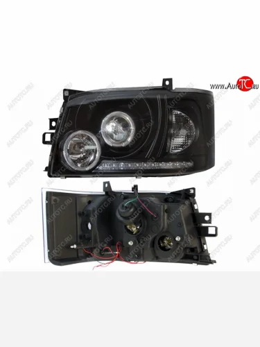 Левая фара передняя SAT (черная, диод, линза) Toyota Hiace  H200 (2004-2010) минивэн (Япония) дорестайлинг , минивэн (Япония) 1-ый рестайлинг