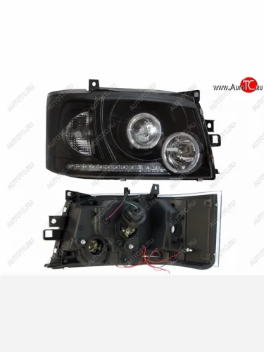 Правая фара передняя SAT (черная, диод, линза) Toyota Hiace  H200 (2004-2010) минивэн (Япония) дорестайлинг , минивэн (Япония) 1-ый рестайлинг