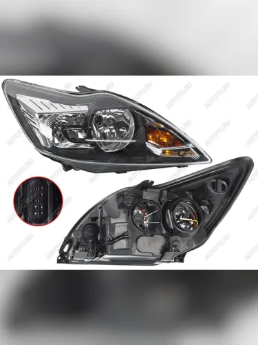 Правая фара SAT (с эл. корректором, чёрная) Ford Focus 2 хэтчбэк 3 дв. рестайлинг (2007-2011)