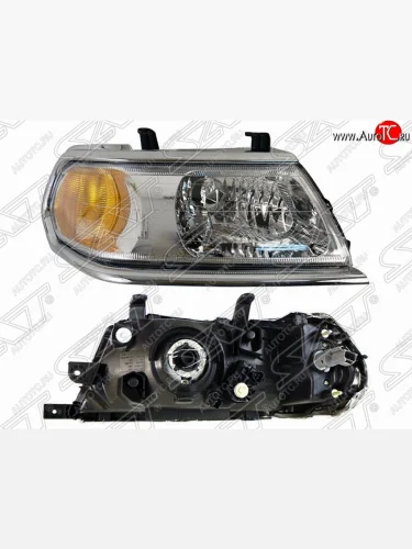 Правая фара SAT (хром) Mitsubishi Pajero Sport PA дорестайлинг (1996-2004)