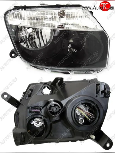 Правая фара SAT (чёрная) Renault Duster HS дорестайлинг (2010-2015)