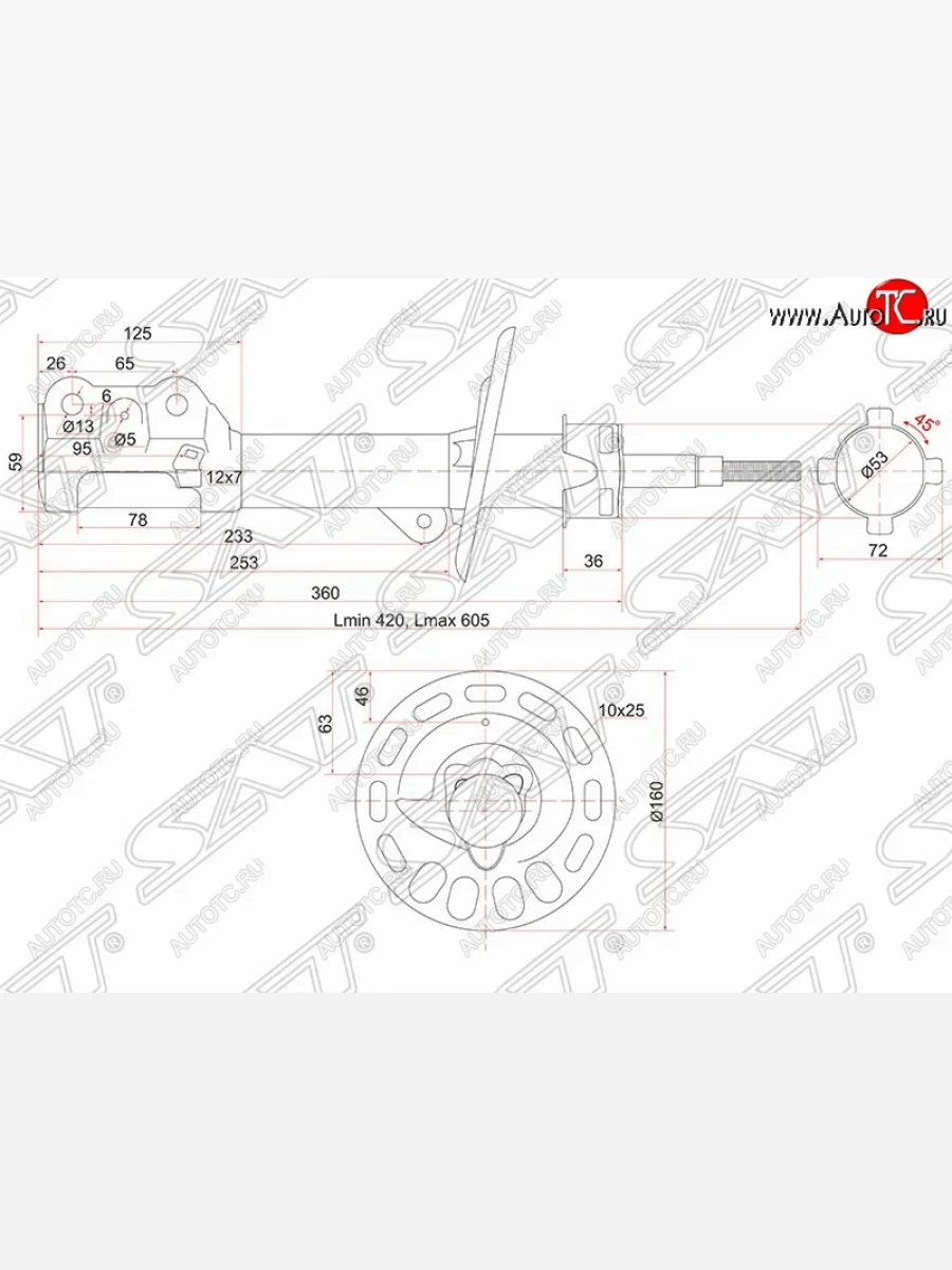 Правый амортизатор передний SAT (под развернутый линк) Honda Fit 1 GD дорестайлинг (2001-2004)  в Керчи Республика Крым