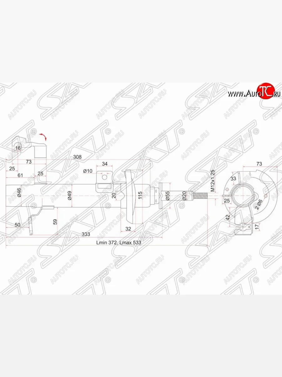 Правый амортизатор передний SAT Ford Fusion 1 хэтчбэк дорестайлинг (2002-2005)  в Перми Пермском крае