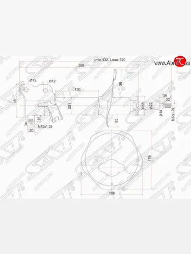 Правый амортизатор передний SAT Nissan Avenir W11 универсал рестайлинг (2000-2005)