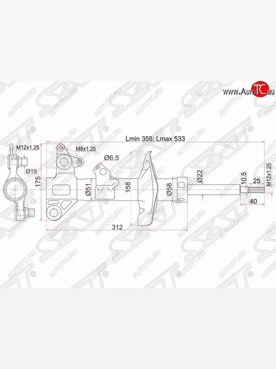 Правый амортизатор передний SAT Nissan Primera 3 P12 седан (2001-2008)  в Самаре Самарской области
