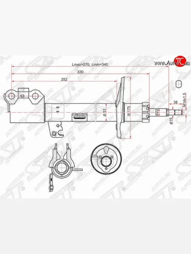 Правый амортизатор передний (2WD, 4WD) SAT Toyota Caldina T240 универсал дорестайлинг (2002-2004)