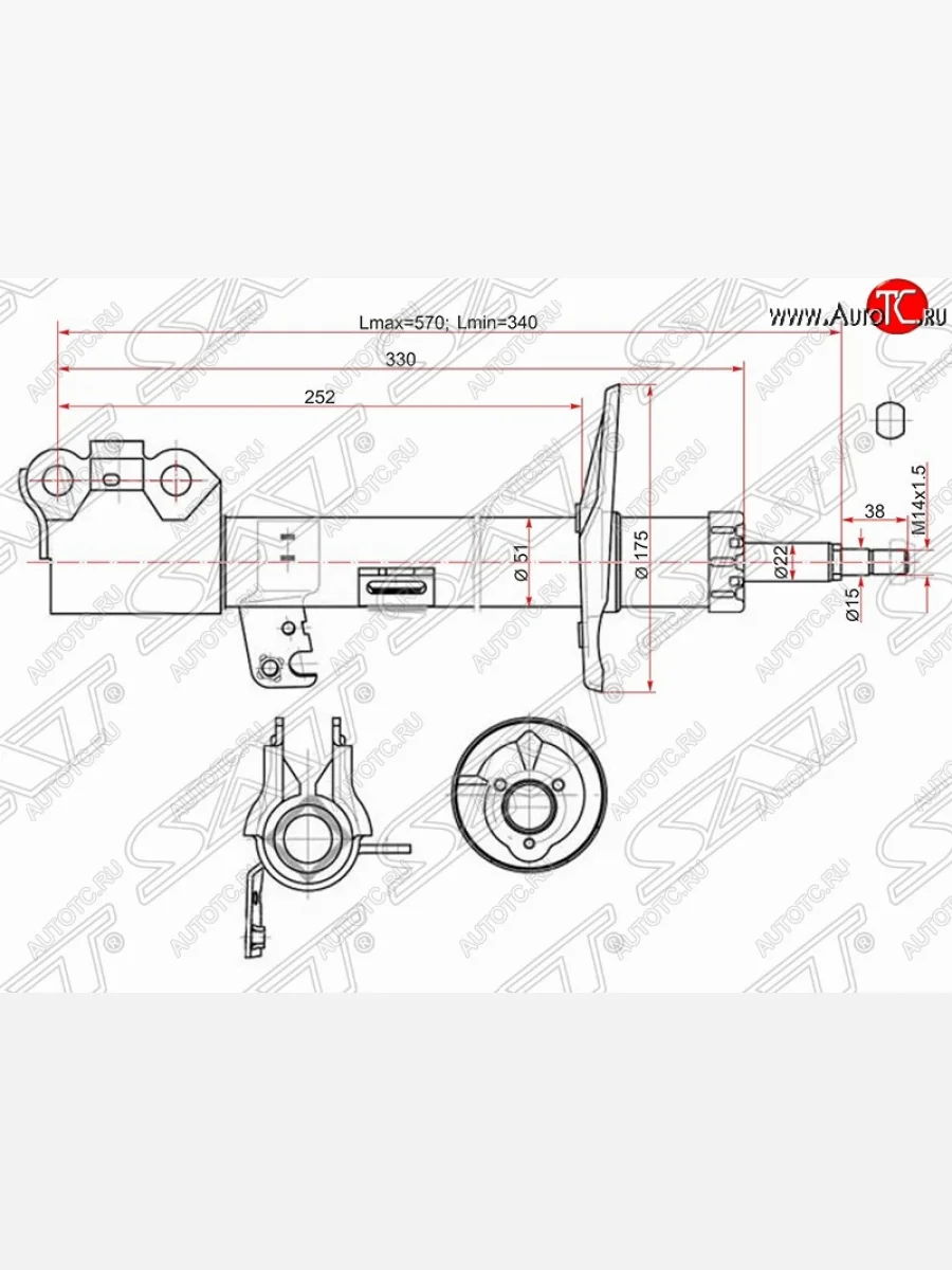 Правый амортизатор передний (2WD, 4WD) SAT Toyota Caldina T240 универсал дорестайлинг (2002-2004)  в Перми Пермском крае