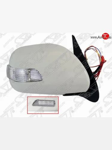 Правое боковое зеркало заднего вида SAT (складное, обогрев, поворот, подсветка, 11 контактов) Toyota Hiace H200 минивэн (Япония) дорестайлинг  (2004-2007)