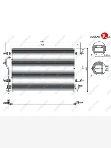Радиатор кондиционера SAT (A4, A6 - 2.0, 3.0 / ALLROAD - 4.2, Китай) Audi A6 C5 дорестайлинг, седан (1997-2001)