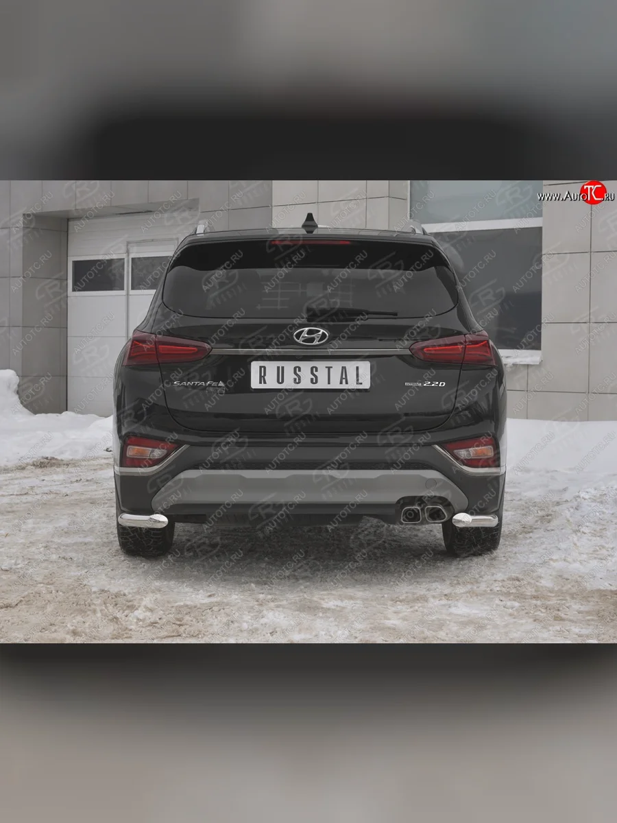 Защита заднего бампера (Ø63 мм уголки, нержавейка) SLITKOFF Hyundai Santa Fe TM дорестайлинг (2018-2021)  в Перми Пермском крае