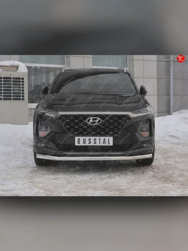 Защита переднего бампера (Ø63 мм, нержавейка) SLITKOFF Hyundai Santa Fe  TM (2018-2021) дорестайлинг