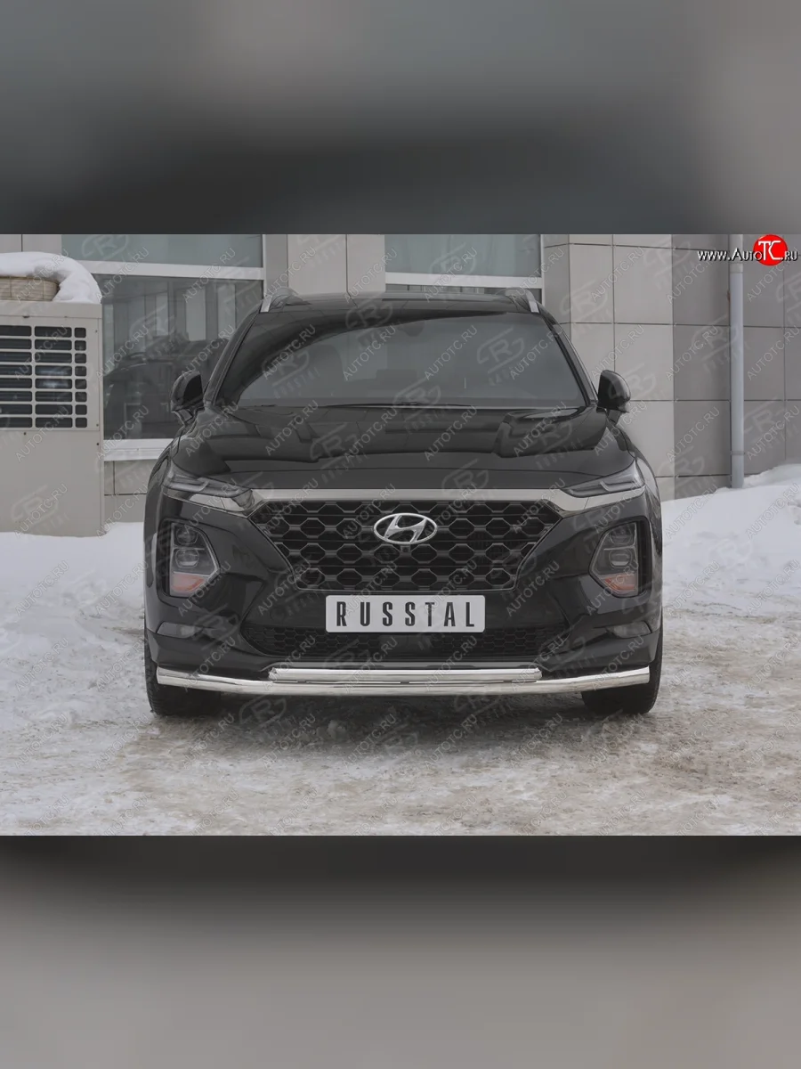 Защита переднего бампера (2 трубы Ø63 и 42 мм, нержавейка) SLITKOFF  Hyundai Santa Fe (2018-2021) TM  в Самаре Самарской области