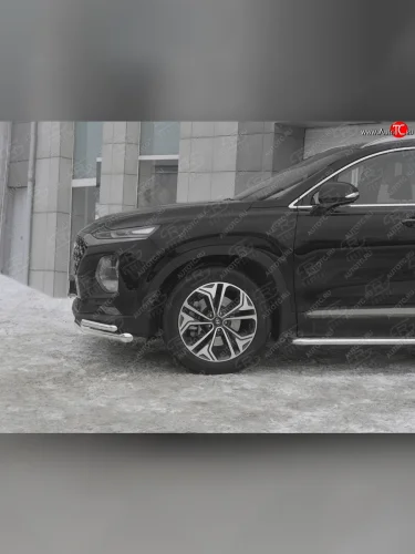 Защита переднего бампера (2 трубы Ø63 и 42 мм (углы), нержавейка) SLITKOFF Hyundai Santa Fe  TM (2018-2021) дорестайлинг
