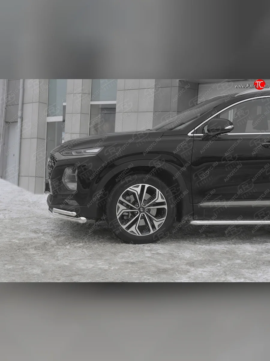 Защита переднего бампера (2 трубы Ø63 и 42 мм (углы), нержавейка) SLITKOFF  Hyundai Santa Fe (2018-2021) TM  в Самаре Самарской области