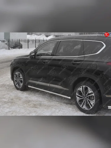 Защита порогов из трубы d42 SLITKOFF (Вариант 1 (со скосами на торцах)) Hyundai Santa Fe TM дорестайлинг (2018-2021)