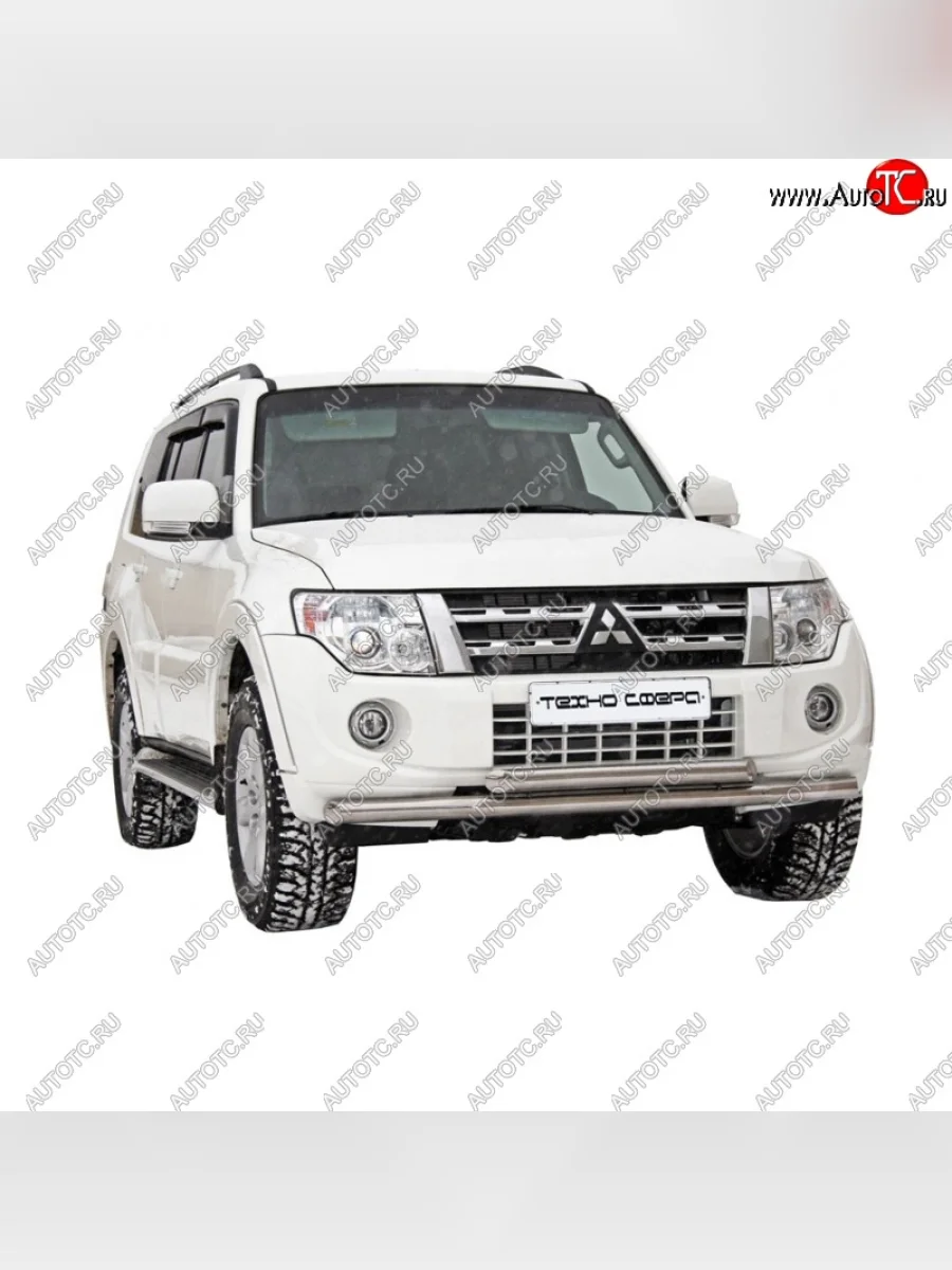 Защита переднего бампера ТехноСфера (Техно Сфера) (двойная, Сталь с покрытием, d63.5 mm) Mitsubishi Pajero 4 V90 2-ой рестайлинг (2014-2020) (цвет: Серебристый)  в Воронеже Воронежской области