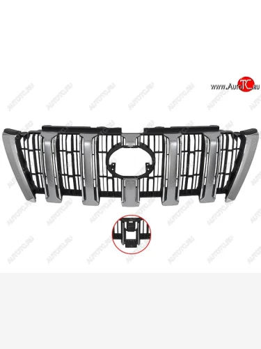 Решётка радиатора SAT (под камеру, хром-серебро) Toyota Land Cruiser Prado  J150 (2013-2017) 1-ый рестайлинг