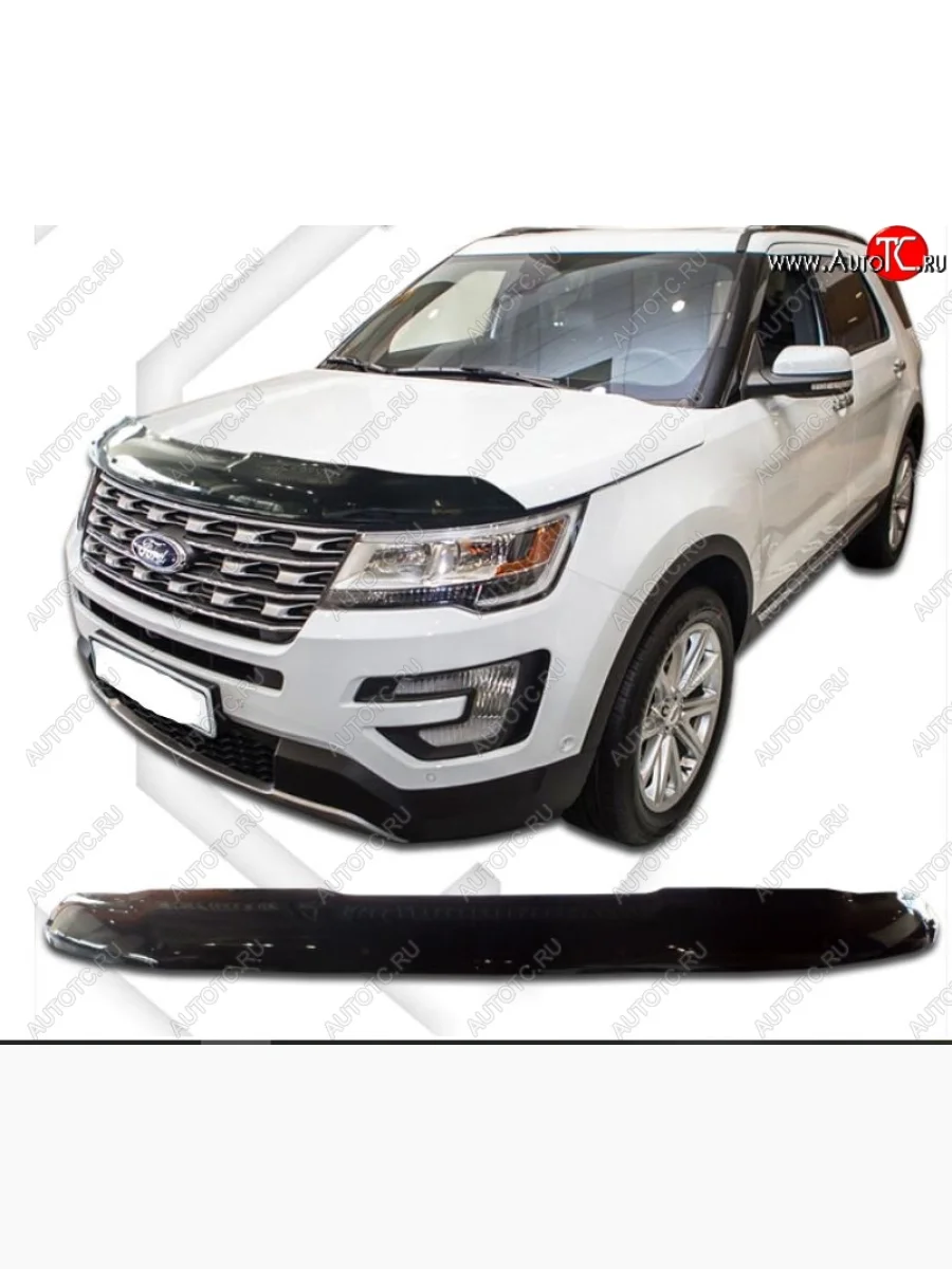 Дефлектор капота CA-Plastiс exclusive Ford Explorer U502 1-ый рестайлинг, 5 дв. (2015-2018) (Classic черный, Без надписи)  в Перми Пермском крае