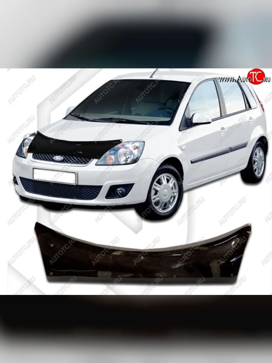 Дефлектор капота CA-Plastiс exclusive Ford Fiesta 5 хэтчбэк 5 дв. дорестайлинг (2001-2005) (Classic черный, Без надписи)  в Самаре Самарской области