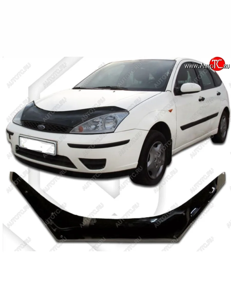 Дефлектор капота CA-Plastiс exclusive Ford Focus 1 седан дорестайлинг (1998-2002) (Classic черный, Без надписи)  в Самаре Самарской области