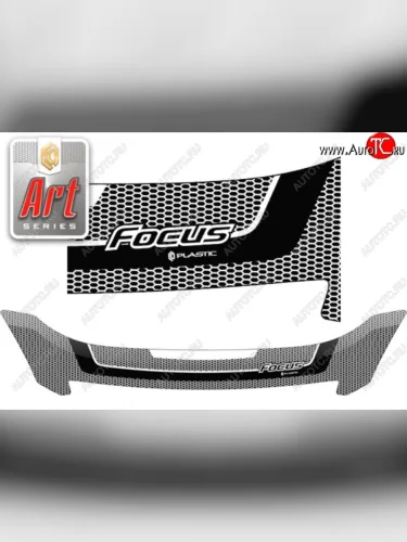 Дефлектор капота CA-Plastiс (Серия Art черная) Ford Focus 2 хэтчбэк 3 дв. рестайлинг (2007-2011)