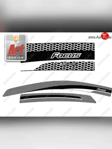 Дефлектора окон CA-Plastic (Серия Art черная) Ford Focus 2 хэтчбэк 5 дв. дорестайлинг (2004-2008)