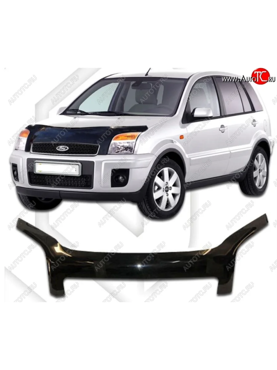 Дефлектор капота CA-Plastiс Exclusive Ford Fusion 1 хэтчбэк дорестайлинг (2002-2005) (Classic черный, Без надписи)  в Керчи Республика Крым