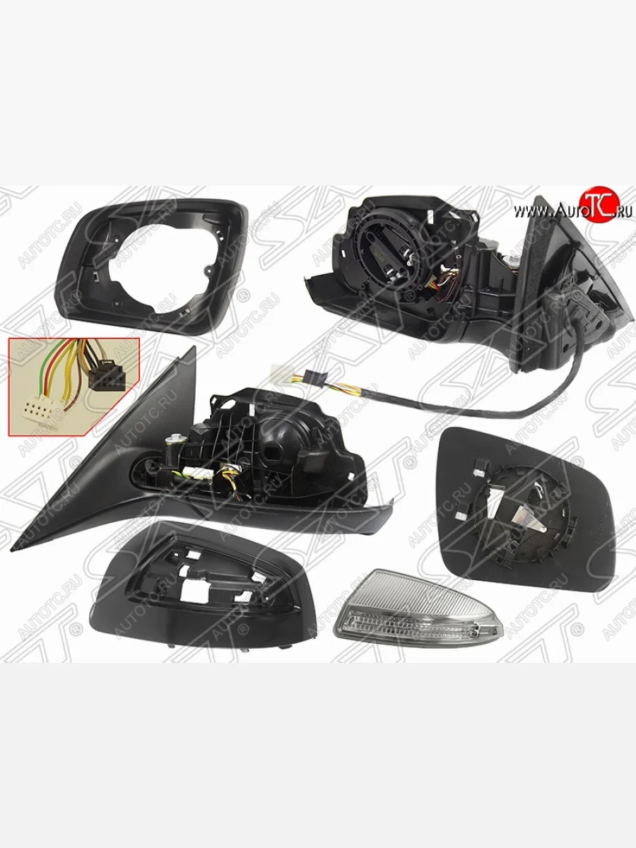 Левое боковое зеркало заднего вида SAT (левое, складное, обогрев, поворот, память, пр-во Тайвань)  Mercedes-Benz C-Class (2007-2011) W204 (Неокрашенное)  в Самаре Самарской области