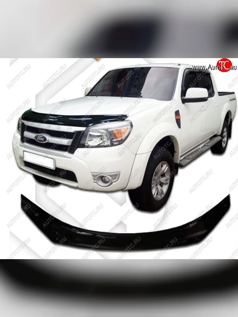 Дефлектор капота CA-Plastiс Ford Ranger рестайлинг (2009-2011) (Classic черный, Без надписи)  в Керчи Республика Крым