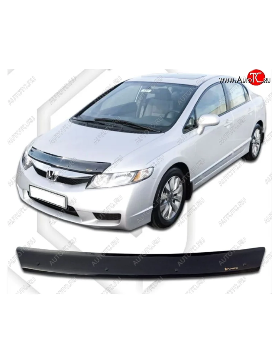 Дефлектор капота USA CA-Plastiс Honda Civic FD седан дорестайлинг (2005-2008) (Classic черный, Без надписи)  в Керчи Республика Крым