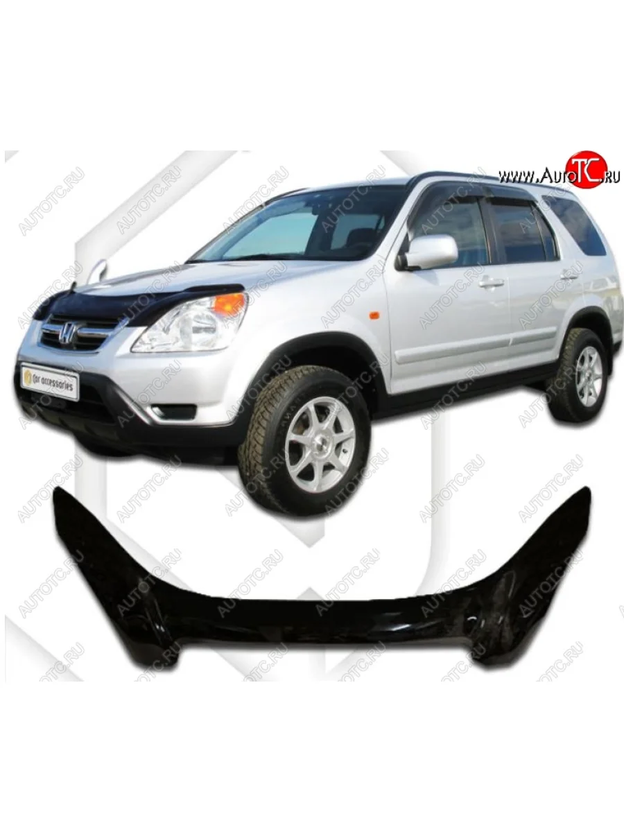 Дефлектор капота CA-Plastiс exclusive Honda CR-V RD4,RD5,RD6,RD7,RD9  рестайлинг (2004-2006) (Classic черный, Без надписи)  в Керчи Республика Крым